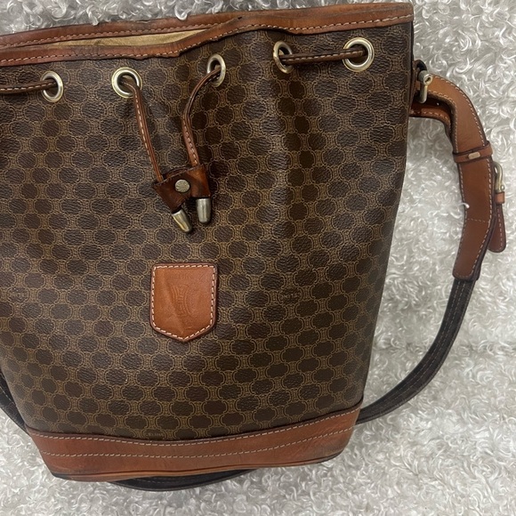 Celine Drawstring Macadam Triomphe Bucket Bag Leather - Picture 2 of 16